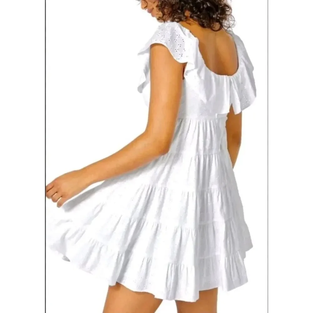 Lilly Pulitzer Emie Dress Resort White Ditsy Vine Eyelet Ruffle Sweetheart Sz 8 - Picture 2 of 11